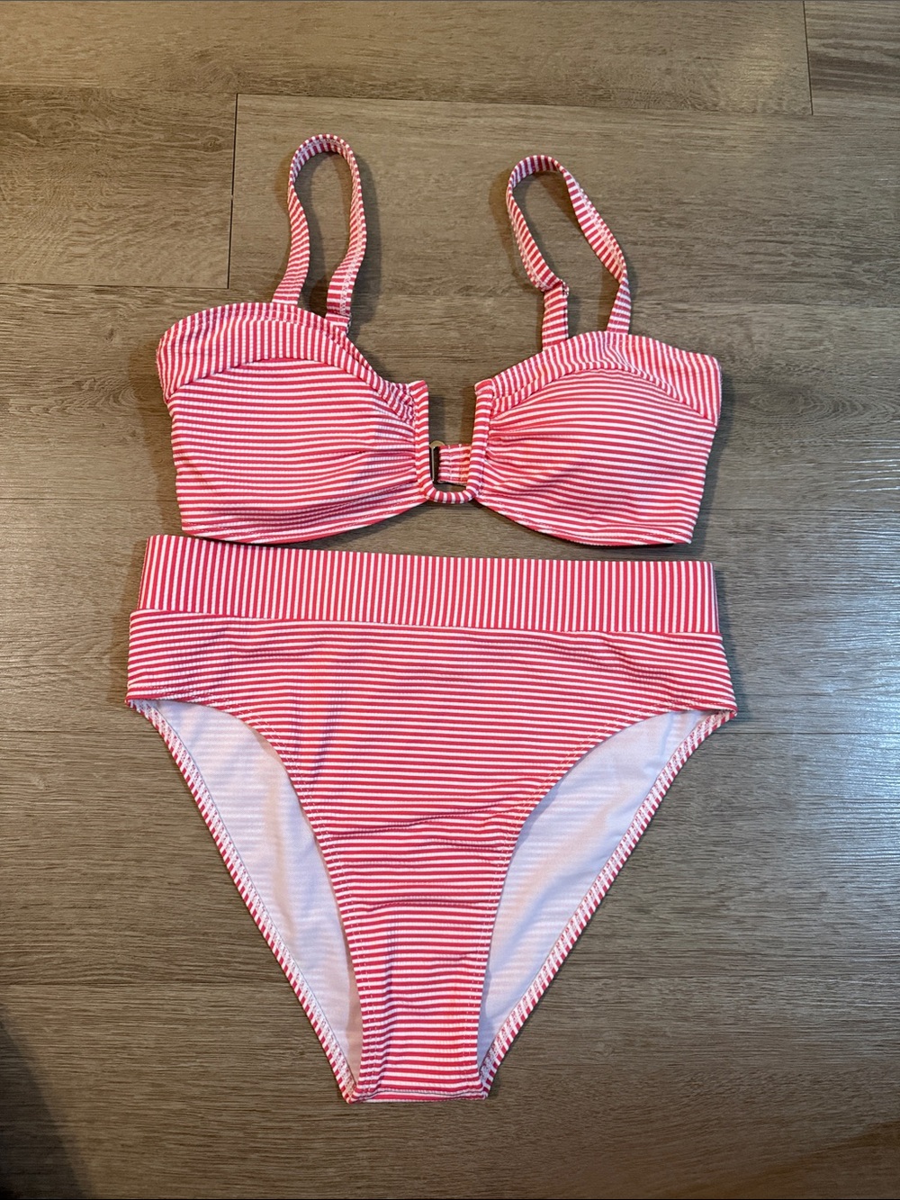 Pink Lily Pink & White Striped High Waist Bikini Set
